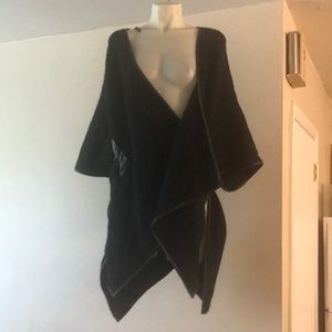 Black thick draped off-the-shoulder cover up cape
